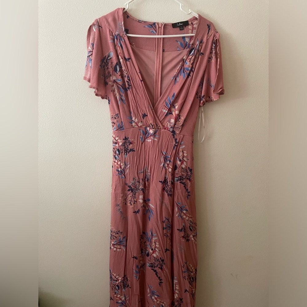 Lulus Fiorire Rose Floral Print Wrap Maxi Dress